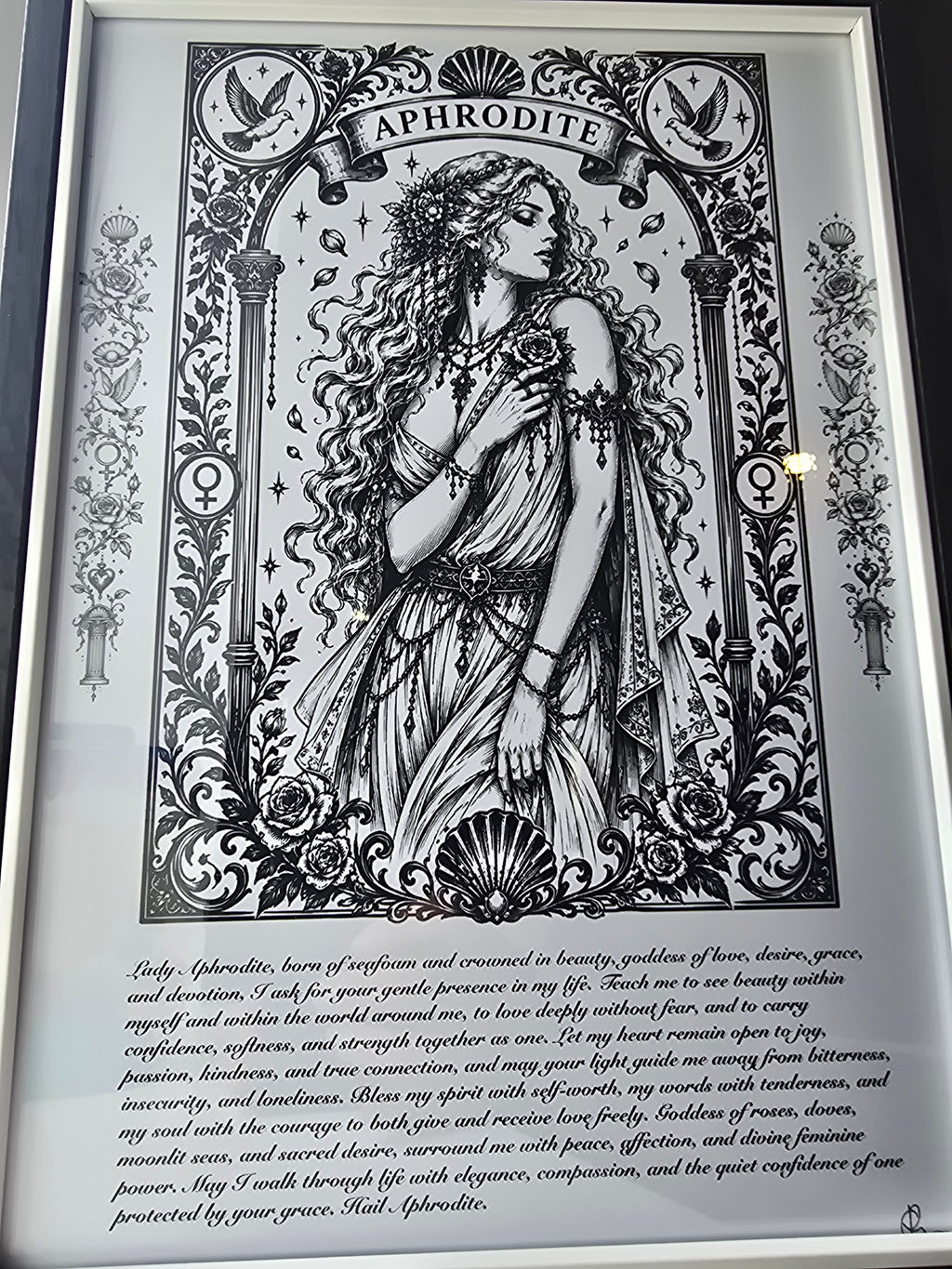 Aphrodite gothic illustration and prayer.